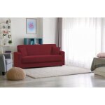 Dmora - canapé - lit 3 places pinto 212x80h87 cm rouge panneau effet bois et tissu Dmora - canapé - lit 3 places pinto 212x80h87 cm rouge panneau effet bois et tissu