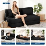 Canap� - lit convertible - lunsy - 1524 x 81 x 61 cm - noir - velours c�tel� - mousse haute densit� - ...