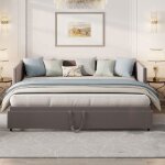 Canap� - lit convertible velours gris 90x200cm - 300kg charge 3 formes design minimaliste structure bois ...