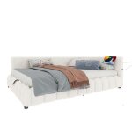 Canap� - lit double 140x200 meridienne blanc polaire sommier lattes levage hydraulique led ports usb ...