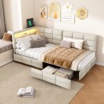 Canap� lit coffre 90x200 cm avec 2 tiroirs lit banquette avec sommier led et usb lit 1 personne pour ...