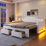 Canap� - lit extensible 90x200 � 180x200 cm lit capitonn� avec �clairage led et deux tiroirs de rangement ...
