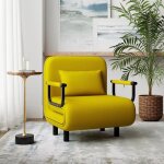 Canap� - lit fauteuil convertible grand confort coussin pieds accoudoirs m�tal 60l x 65i x 85h cm (jaune) ...