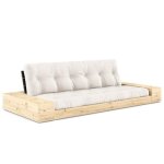 Canap� lit futon base naturel couchage 130cm dossiers noirs et accoudoirs coffres