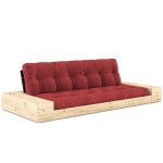 Canap� lit futon base rouge couchage 130cm dossiers noirs et accoudoirs coffres