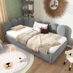 Canap� - lit de jour capitonn� velours gris - lit gigogne 90x190 / 200cm - sommier � lattes pour enfant ...