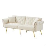 Canap� lit - moderne 2 places - convertible - housse en velourspieds m�talliques - beige