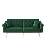 Canap� lit - moderne 2 places - convertible - housse en velourspieds m�talliques - vert antique