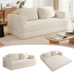 Canap� - lit pliant 160cm futon d�soss� modulable m�ridienne velours c�tel� matelas 2 places convertible ...