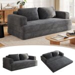 Canap� - lit pliant 160cm futon d�soss� modulable m�ridienne velours c�tel� matelas 2 places convertible ...