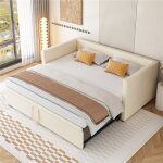 Canap� - lit pliant 90 / 180x200 cm avec sommier � lattes lit simple en velours lit adulte beige
