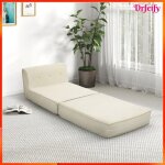 Canap� - lit pliant - akozon - chauffeuse convertible - dossier capitonn� - blanc cr�me - mousse haute ...