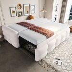 Canap� lit rabattable 90 / 180x190 avec lit gigogne tissu velours peluche lit double beige lit de jour ...