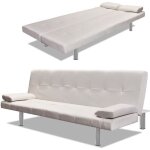 Canap - lit rglable avec 2 oreillers cuir synthtique blanc crme 168 x 77 x (615 - 64 - 66) cm hb056 ...