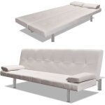 Canap - lit rglable avec 2 oreillers cuir synthtique blanc crme salon - convertible - contemporain ...