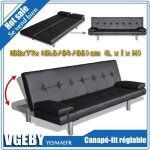 Canap� - lit r�glable en cuir noir avec 2 oreillers - monsieur expert