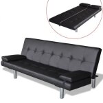 Canap - lit rglable en cuir noir - banquette clic - clac convertible - 2 oreillers inclus