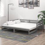 Canap lit de repos 2 personnes - lit coulissant gris bois de pin massif 2x(90x200) cm - eu72504
