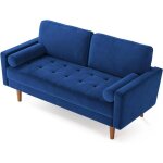 Canap� 2 places moderne en velours bleu style scandinave avec accoudoirs assise moelleuse 143x77x86cm ...