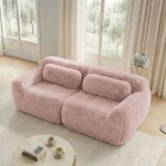 Canap� modulable 2 places en peluche rose - compress� sans montage - causeuse confortable - capacit� ...
