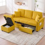 Canap� modulable 3 places avec �clairage led 2 tiroirs de rangement pouf stockage et porte - gobelets ...