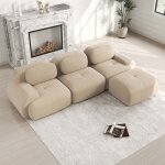 Canap� modulable - canap� dangle 3 places - velours c�tel� beige - mousse hr 32d - livr� mont� angle ...
