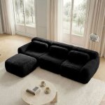 Canap� modulable 3 places en peluche noir - sofa berg�re compress� sans montage - confortable et capacit� ...