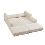 Canap� modulable convertible 2 places en velours c�tel� beige - canap� - lit rembourr� en mousse hr - ...