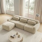 Canap� modulable 3 places en peluche marron - sofa berg�re compress� sans montage - confortable et capacit� ...