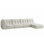 Canap� modulable avec m�ridienne velours c�tel� 330 cm 4 places �cru lizy oviala