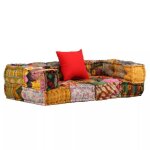 Canapé modulaire 2 places lay - tissu patchwork - accoudoirs - 140x70x40cm Canapé modulaire 2 places lay - tissu patchwork - accoudoirs - 140x70x40cm