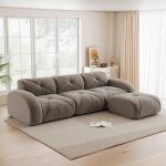 Canap� modulable 3 places en chenille marron avec pouf - canap� dangle capitonn� compress� - mousse hr ...