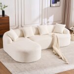 Canap� modulaire l en chenille canap� dangle 3 places avec m�ridienne 243x153x67 cm blanc sans montage ...