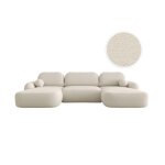 Canap� panoramique convertible 6 places milly avec coffre en tissu bouclette - beige