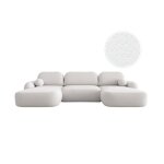 Canap� panoramique convertible 6 places milly avec coffre en tissu bouclette - blanc