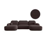 Canap� panoramique convertible 6 places milly avec coffre en tissu bouclette - marron