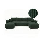 Canap� panoramique convertible 6p alya velours cotel� �pais vert fonc�