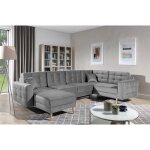 Canap� panoramique convertible - asma velours - en tissu de qualit� 5 places gris m�ridienne � gauche ...
