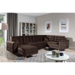 Canap panoramique convertible - asma velours - en tissu de qualit 5 places marron fonc mridienne ...
