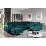 Canap panoramique convertible - asma velours - en tissu de qualit 5 places vert fonc mridienne  ...
