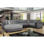 Canap panoramique convertible - damien velours - en tissu gris clair et gris fonc de qualit 7 places ...