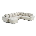 Henry - canap panoramique convertible - avec coffre - en velours ctel - 7 places - beige