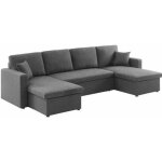 Canap� panoramique convertible en tissu gris fonc�. 4 places. coffre rangement. lit modulable