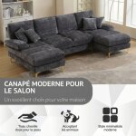 Canap� panoramique en u chenille - double m�ridienne & pieds dor�s - design moderne xl 272cm - salon ...