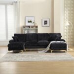 Canap� panoramique en u - langtu - 272 cm - double m�ridienne - pieds m�tal dor� 15 cm - rev�tement chenille ...