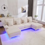 Canap� panoramique en u canap� dangle convertible 4 places avec �clairage led 4 coussins cadre bois massif ...