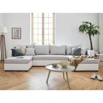 Opale - canapé panoramique en u - 7 places - convertible - avec coffre - en tissu et simili - gris / ... Opale - canapé panoramique en u - 7 places - convertible - avec coffre - en tissu et simili - gris / ...