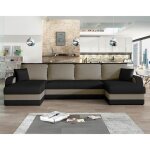 Valos - canap� panoramique en u - 7 places - convertible avec coffre - en velours - noir / gris