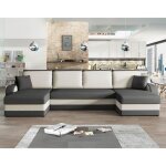 Valos - canap� panoramique en u - 7 places - convertible avec coffre - en velours - gris / blanc