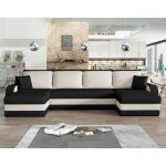 Valos - canapé panoramique en u - 7 places - convertible avec coffre - en velours - noir / blanc Valos - canapé panoramique en u - 7 places - convertible avec coffre - en velours - noir / blanc